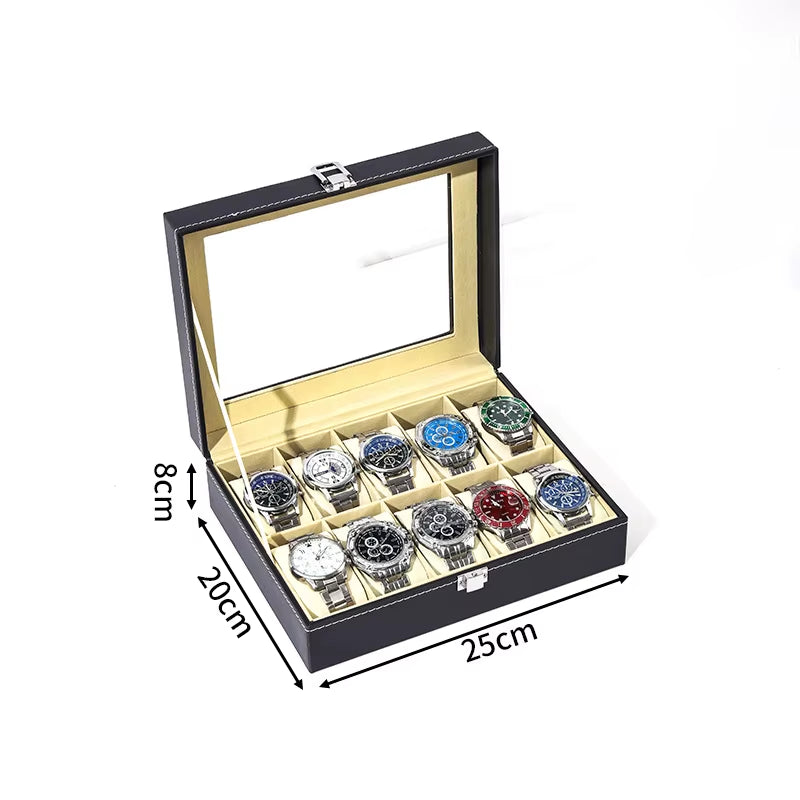 DELESYS Eco-Friendly Leather Classic Best Selling Style Dust-Proof Watch Storage Display Box with Lock Glass Window Watch Box