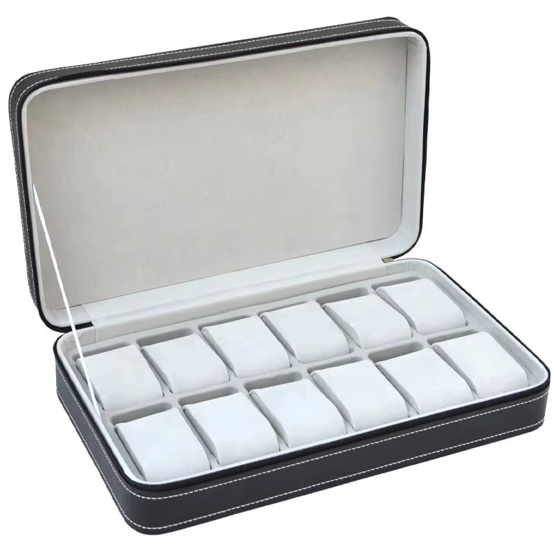 6,10,12 Slot Watch Box Portable Travel Zipper PU Leather Storage Case Watch Display Box for Business Trips and Gifts