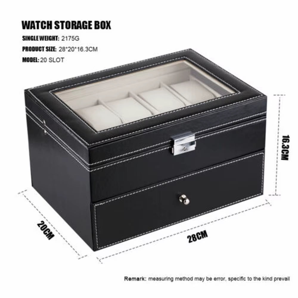 20 Girds Watch Display Case PU Leather Luxury Watch Box Organizer Storage Box for Men and Women Collection Jewelry Storage