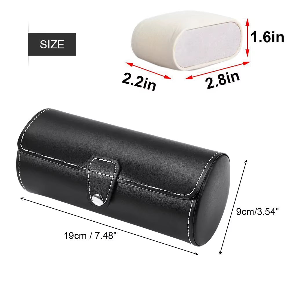 Watch Storage Box, PU Leather Roll Travel Watch Box,3 Grids Cylinder Roll Holder Wristwatch Jewelry Gift Storage Display Case