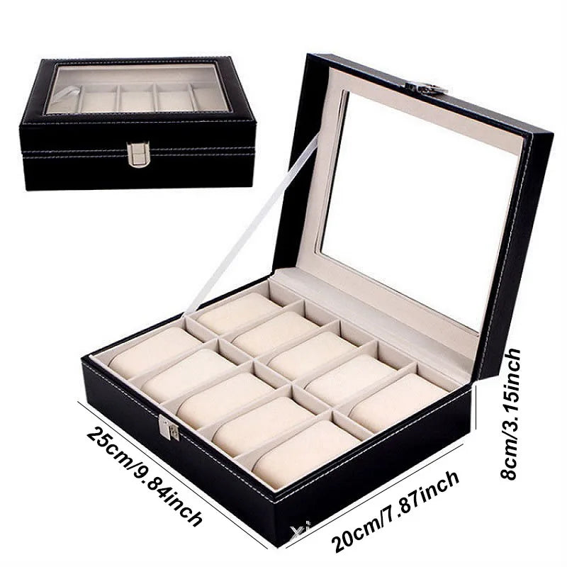 DELESYS 2/3/4/5/6/8/10/12 Slots PU Leather Watch Box Traditional Style Watch Storage Box Gift Watch Case with Lock