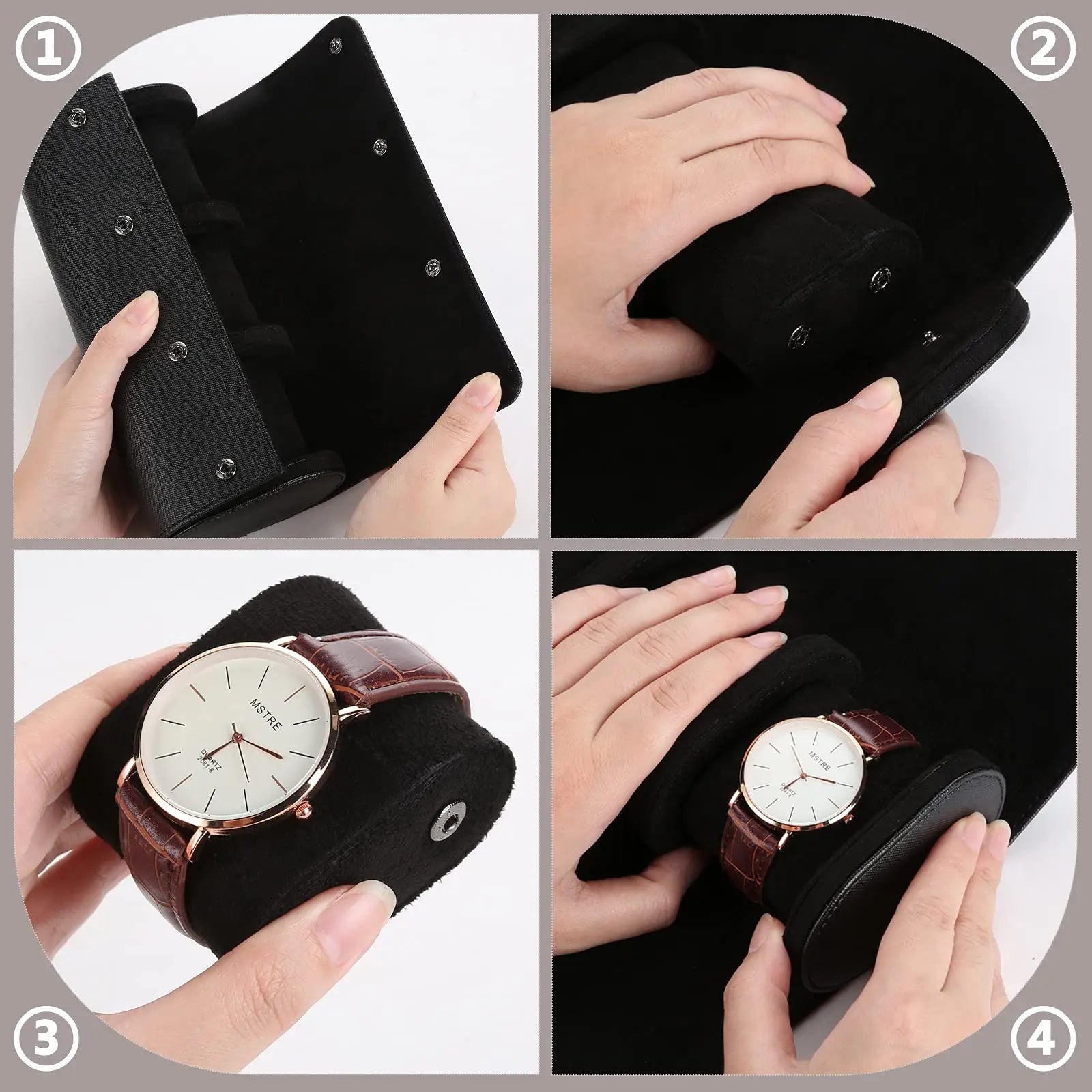 Watch Roll Travel Case for 3 Watch, Watch Case for Men and Women, Luxury Leather Travel Portable Watch Case Roll Organizer