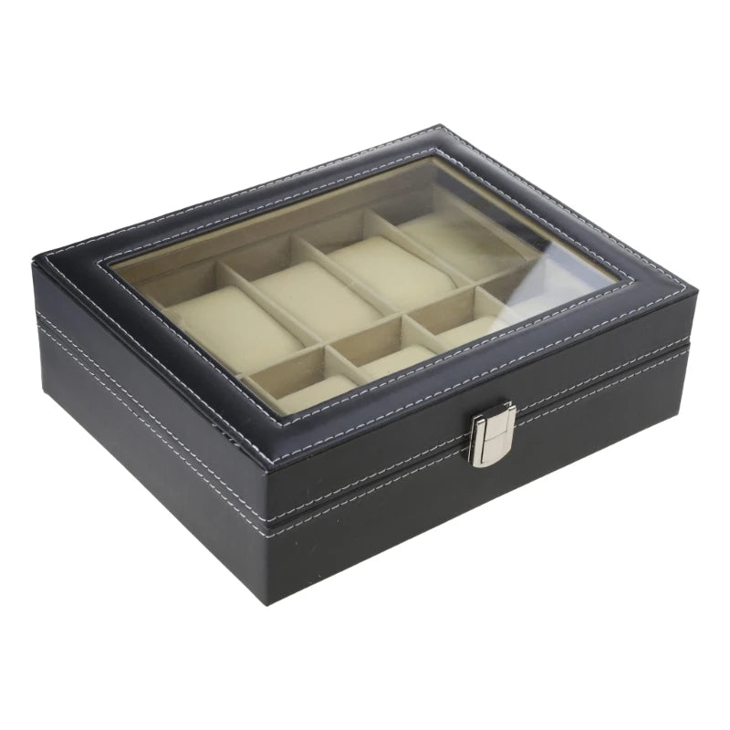 10 Grids Watch Box PU Leather Watches Display for Case Jewelry Holder Storage with Lock for Women Men Gifts