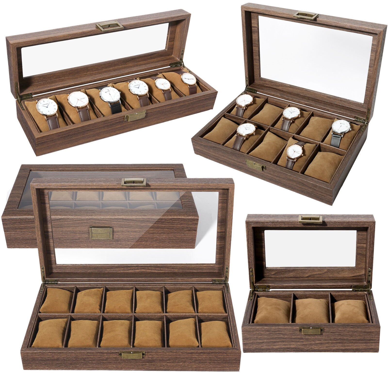 3-12 Grids Wooden Watch Box Jewellry Display Storage Organiser Case Gift for Men
