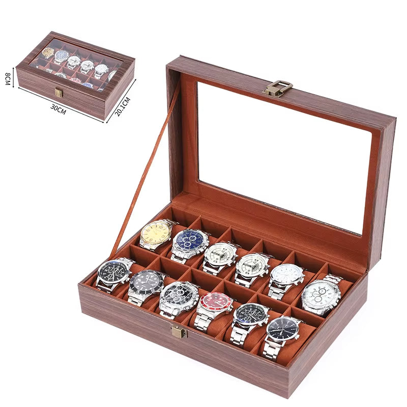 DELESYS Eco-Friendly Leather Classic Best Selling Style Dust-Proof Watch Storage Display Box with Lock Glass Window Watch Box