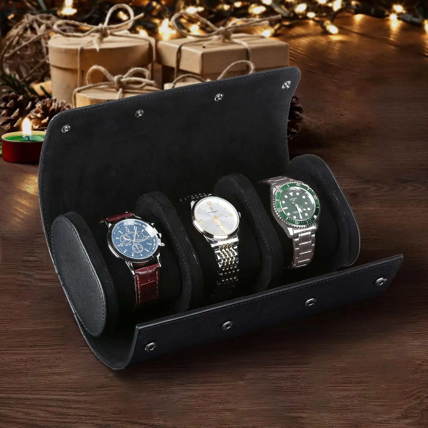 Watch Roll Travel Case for 3 Watch, Watch Case for Men and Women, Luxury Leather Travel Portable Watch Case Roll Organizer
