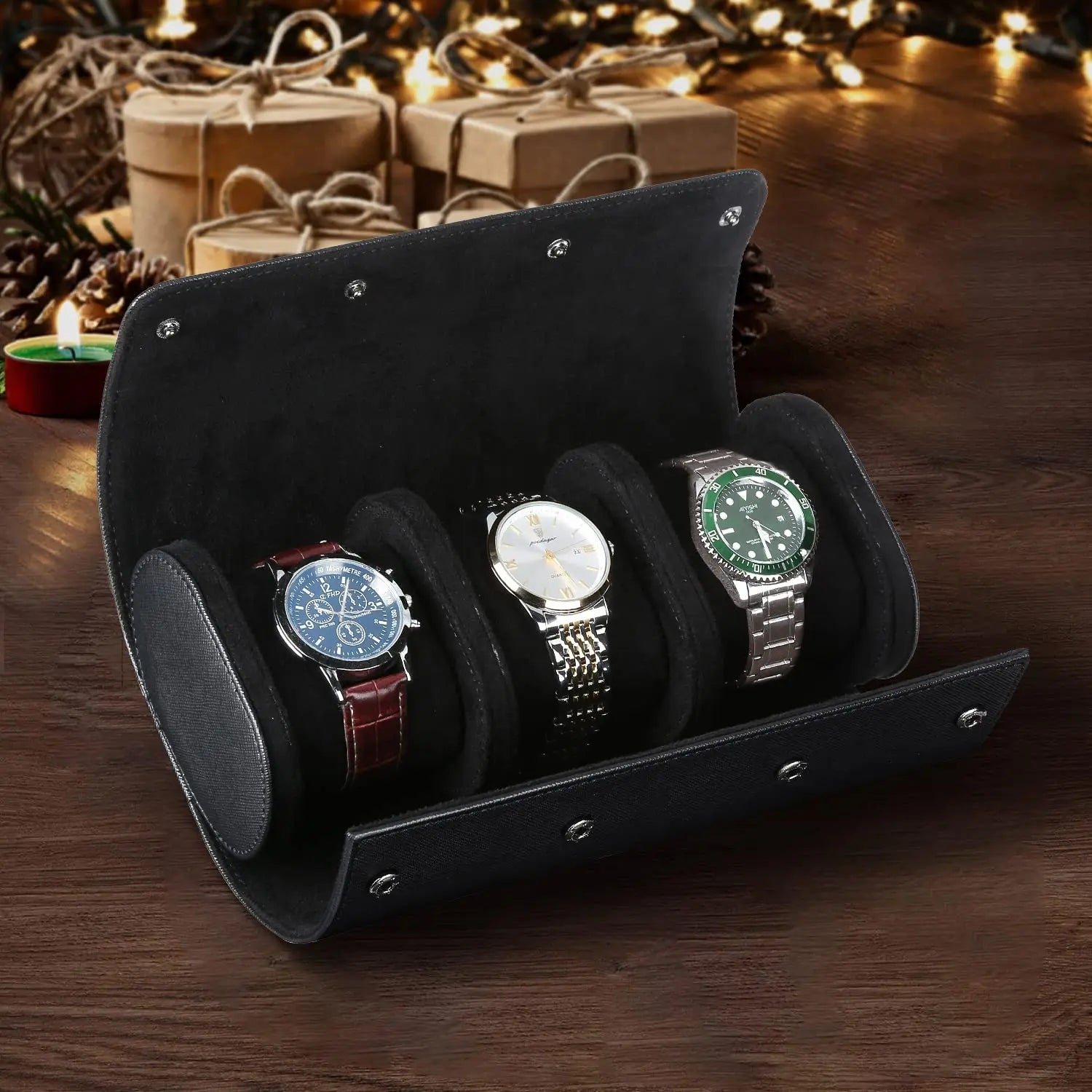 Watch Roll Travel Case for 3 Watch, Watch Case for Men and Women, Luxury Leather Travel Portable Watch Case Roll Organizer