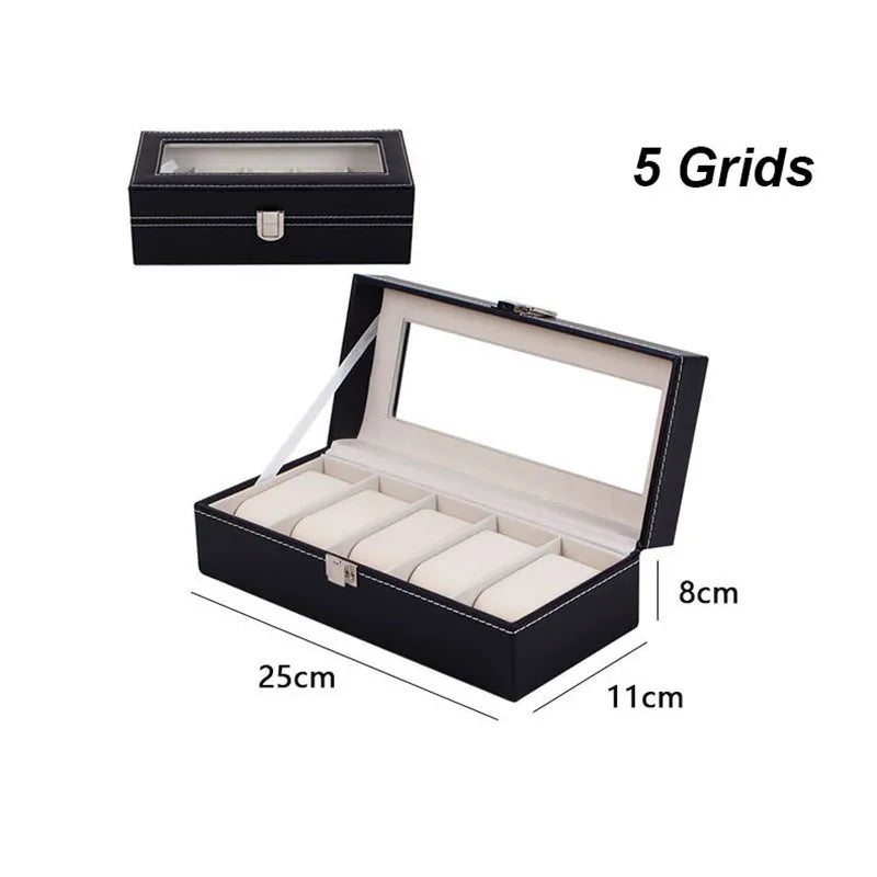 DELESYS 2/3/4/5/6/8/10/12 Slots PU Leather Watch Box Traditional Style Watch Storage Box Gift Watch Case with Lock