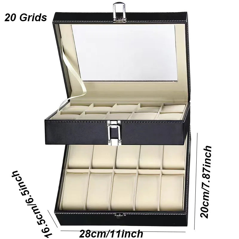 DELESYS 2/3/4/5/6/8/10/12 Slots PU Leather Watch Box Traditional Style Watch Storage Box Gift Watch Case with Lock