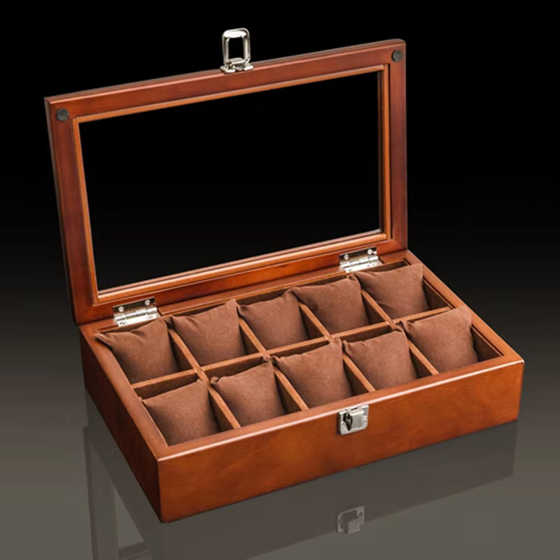 New Wood Watch Box Organizer with Glass Window Wooden Watch Display Luxury Watch Case Storage Box Watch Holder for Men