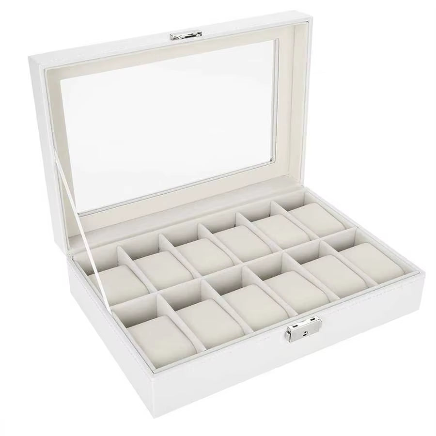 12 Grid Watch Box PU Leather Watch Case Holder Organizer Storage Box for Quartz Watches Jewelry Boxes Display Best Gift Whitebox
