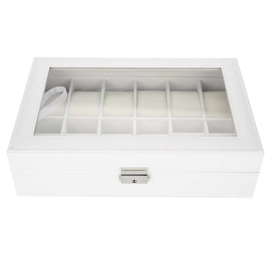12 Grid Watch Box PU Leather Watch Case Holder Organizer Storage Box for Quartz Watches Jewelry Boxes Display Best Gift Whitebox
