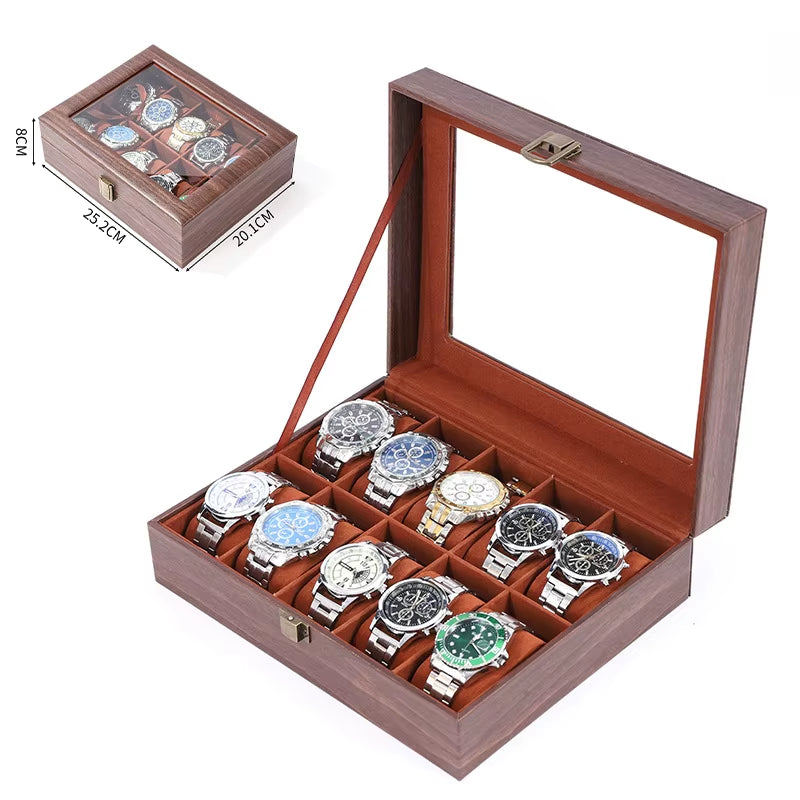 DELESYS Eco-Friendly Leather Classic Best Selling Style Dust-Proof Watch Storage Display Box with Lock Glass Window Watch Box