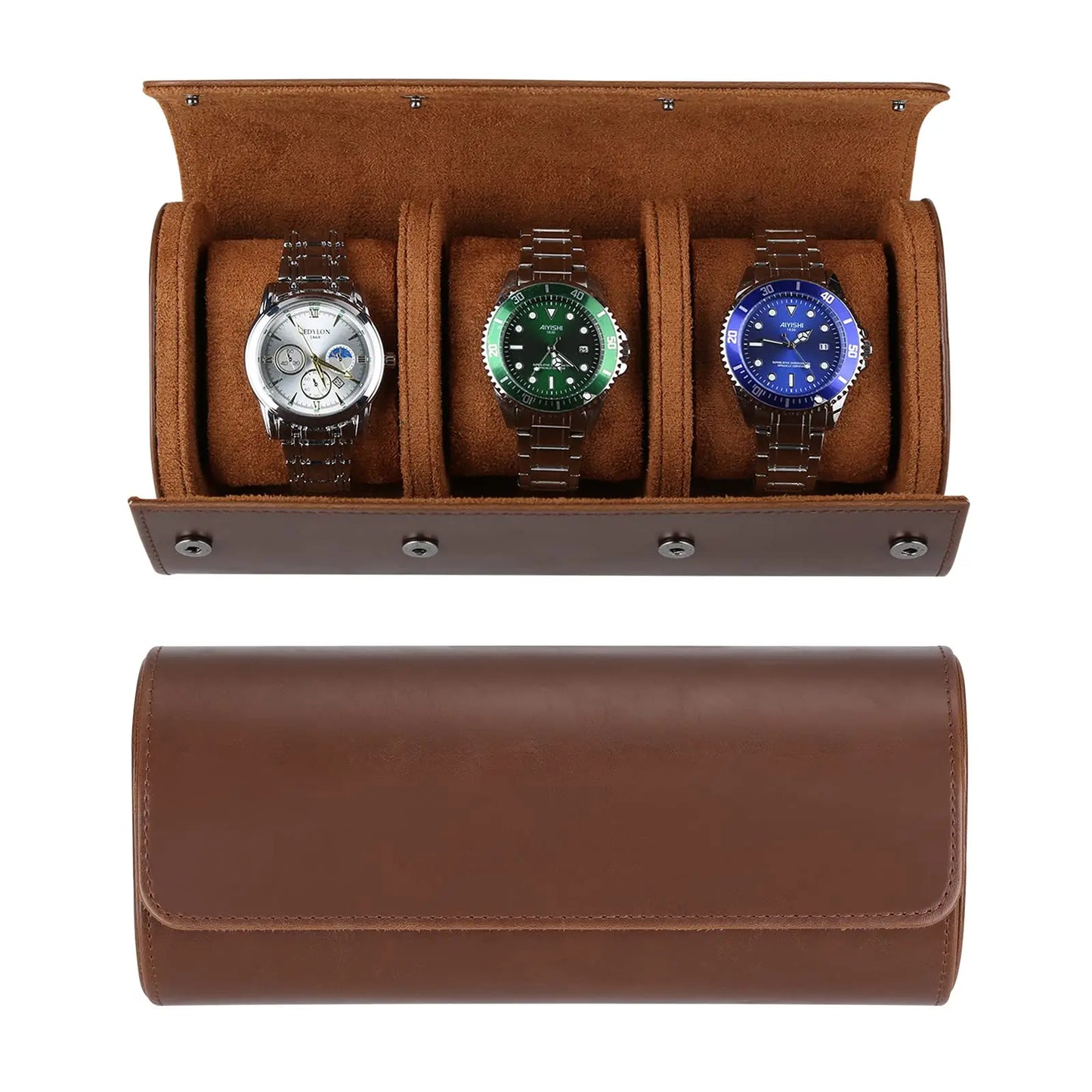 Watch Roll Travel Case for 3 Watch, Watch Case for Men and Women, Luxury Leather Travel Portable Watch Case Roll Organizer