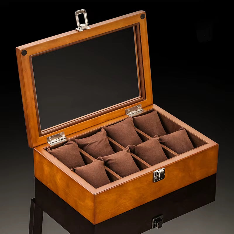 New Wood Watch Box Organizer with Glass Window Wooden Watch Display Luxury Watch Case Storage Box Watch Holder for Men