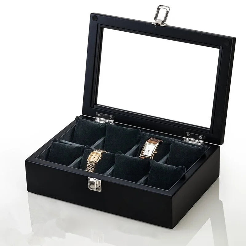 5/8/10/12 Slots Wood Watch Box Organizer Black Watch Display Wood Watch Holder for Men Fashion Gift Box