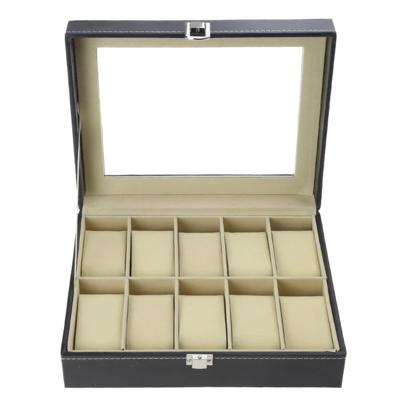 10 Grids Watch Box PU Leather Watches Display for Case Jewelry Holder Storage with Lock for Women Men Gifts