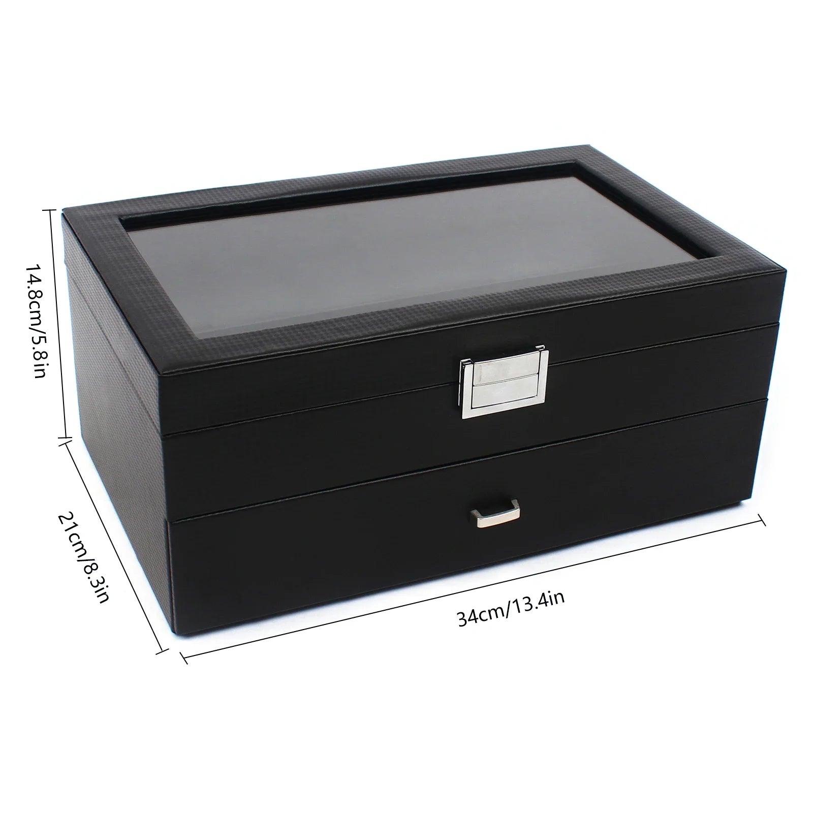 NEW 2 Layers 24 Compartments Watch Box Mens Case Glass Top Display Gift Organizer Lockable Black