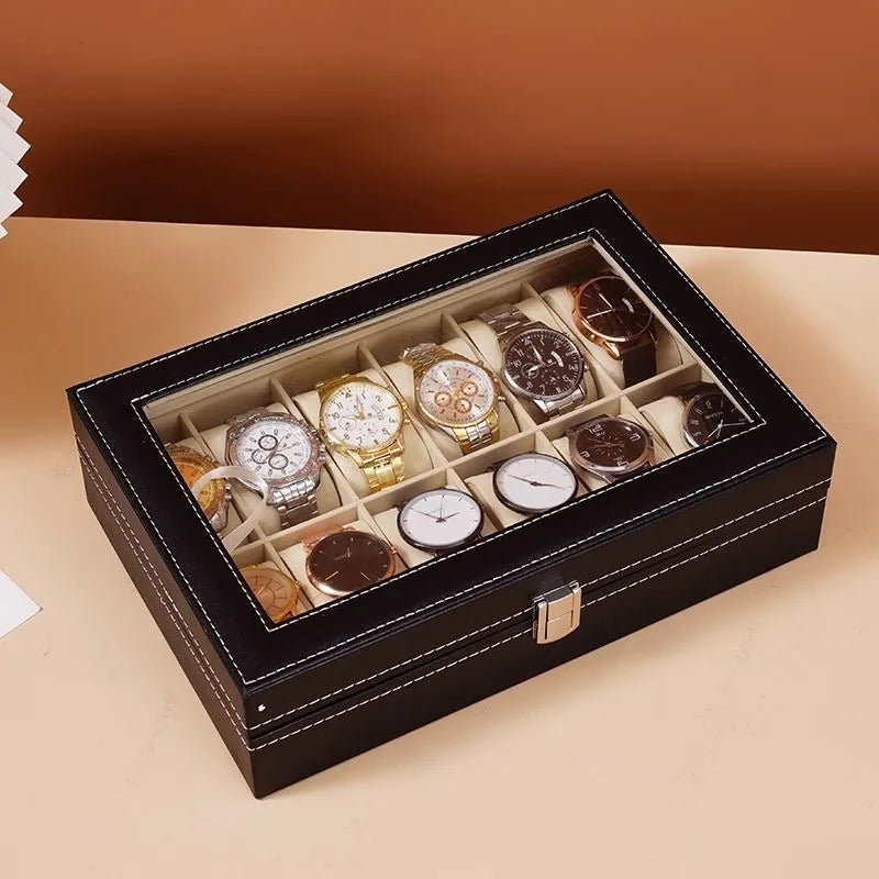 DELESYS 2/3/4/5/6/8/10/12 Slots PU Leather Watch Box Traditional Style Watch Storage Box Gift Watch Case with Lock