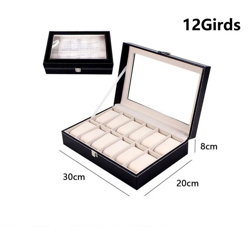 DELESYS 2/3/4/5/6/8/10/12 Slots PU Leather Watch Box Traditional Style Watch Storage Box Gift Watch Case with Lock