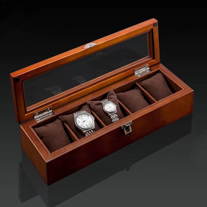 New Wood Watch Box Organizer with Glass Window Wooden Watch Display Luxury Watch Case Storage Box Watch Holder for Men