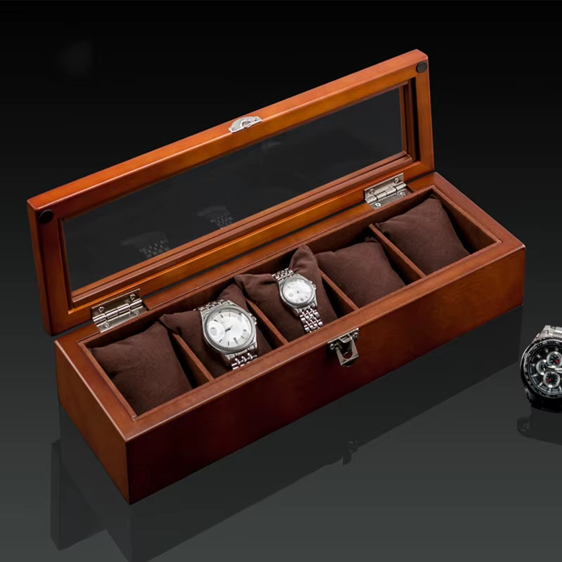 New Wood Watch Box Organizer with Glass Window Wooden Watch Display Luxury Watch Case Storage Box Watch Holder for Men