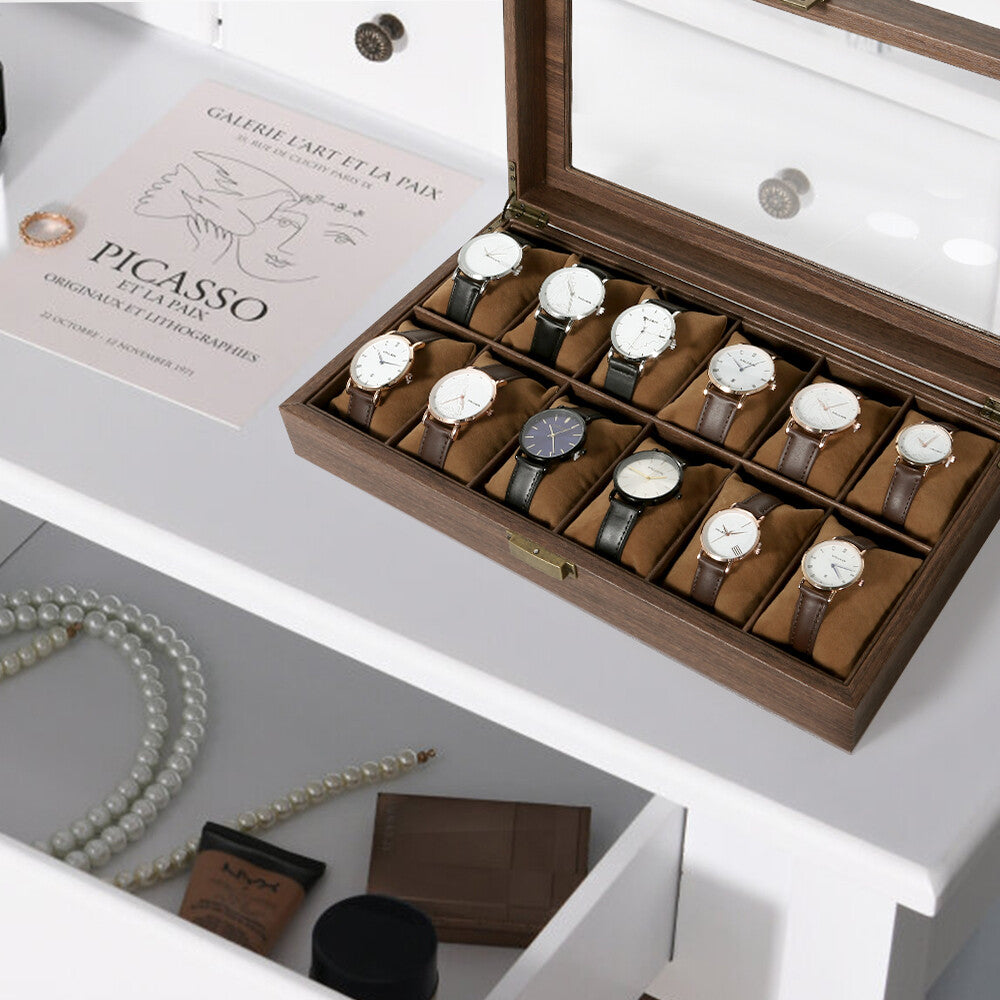 3-12 Grids Wooden Watch Box Jewellry Display Storage Organiser Case Gift for Men