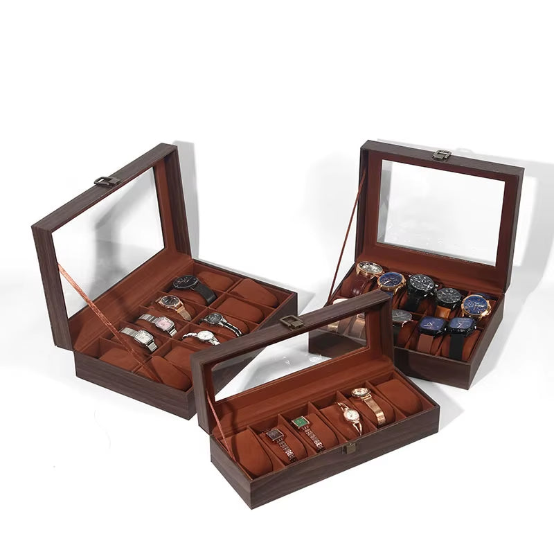 DELESYS Eco-Friendly Leather Classic Best Selling Style Dust-Proof Watch Storage Display Box with Lock Glass Window Watch Box