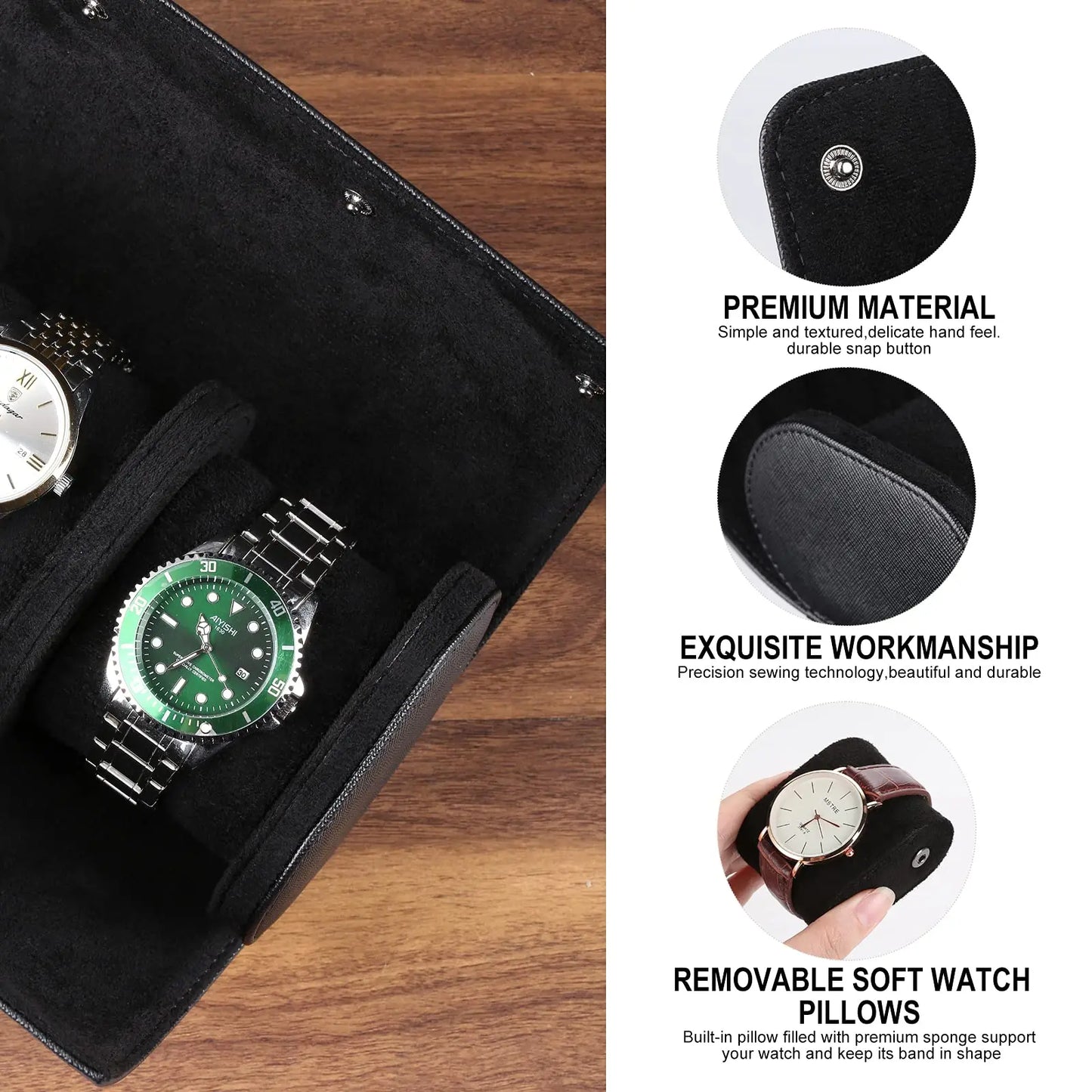 Watch Roll Travel Case for 3 Watch, Watch Case for Men and Women, Luxury Leather Travel Portable Watch Case Roll Organizer