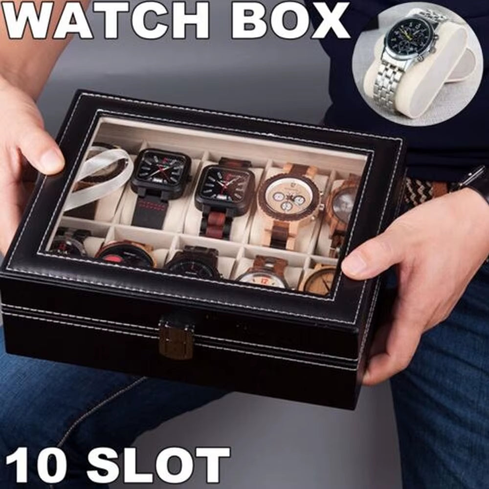 10 Grids Watch Box PU Leather Packaging Box Collection Storage Holder Box Jewelry Storage Packaging Box Watches Accessories