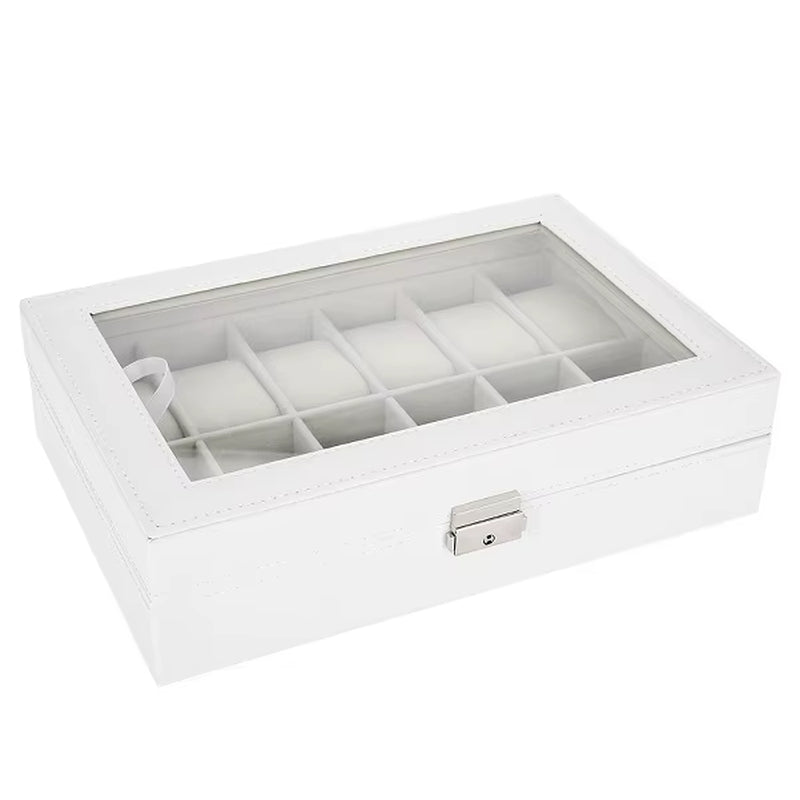 12 Grid Watch Box PU Leather Watch Case Holder Organizer Storage Box for Quartz Watches Jewelry Boxes Display Best Gift Whitebox
