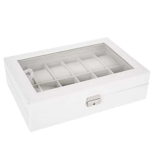 12 Grid Watch Box PU Leather Watch Case Holder Organizer Storage Box for Quartz Watches Jewelry Boxes Display Best Gift Whitebox