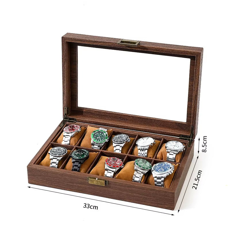 DELESYS Eco-Friendly Leather Classic Best Selling Style Dust-Proof Watch Storage Display Box with Lock Glass Window Watch Box