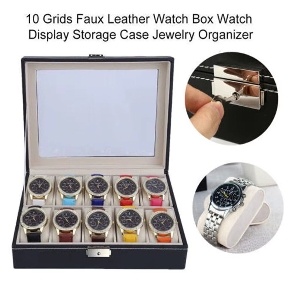 10 Grids Watch Box PU Leather Packaging Box Collection Storage Holder Box Jewelry Storage Packaging Box Watches Accessories