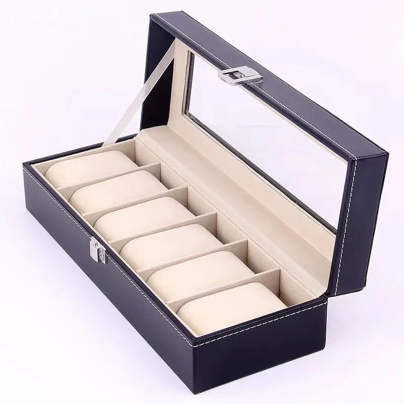 DELESYS 2/3/4/5/6/8/10/12 Slots PU Leather Watch Box Traditional Style Watch Storage Box Gift Watch Case with Lock