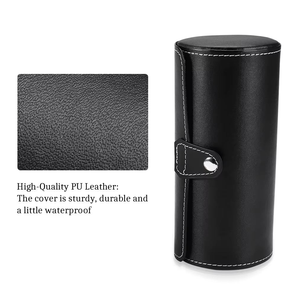 Watch Storage Box, PU Leather Roll Travel Watch Box,3 Grids Cylinder Roll Holder Wristwatch Jewelry Gift Storage Display Case