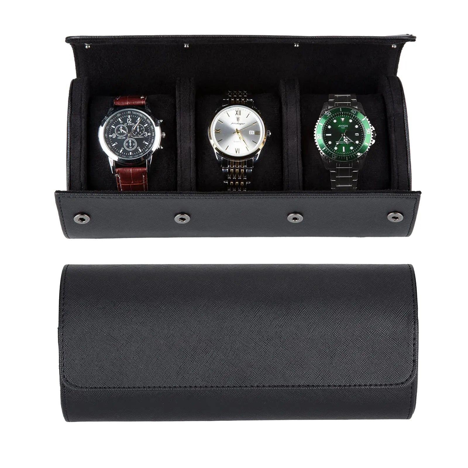 Watch Roll Travel Case for 3 Watch, Watch Case for Men and Women, Luxury Leather Travel Portable Watch Case Roll Organizer