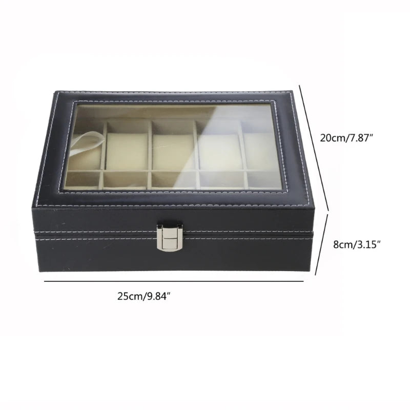 10 Grids Watch Box PU Leather Watches Display for Case Jewelry Holder Storage with Lock for Women Men Gifts