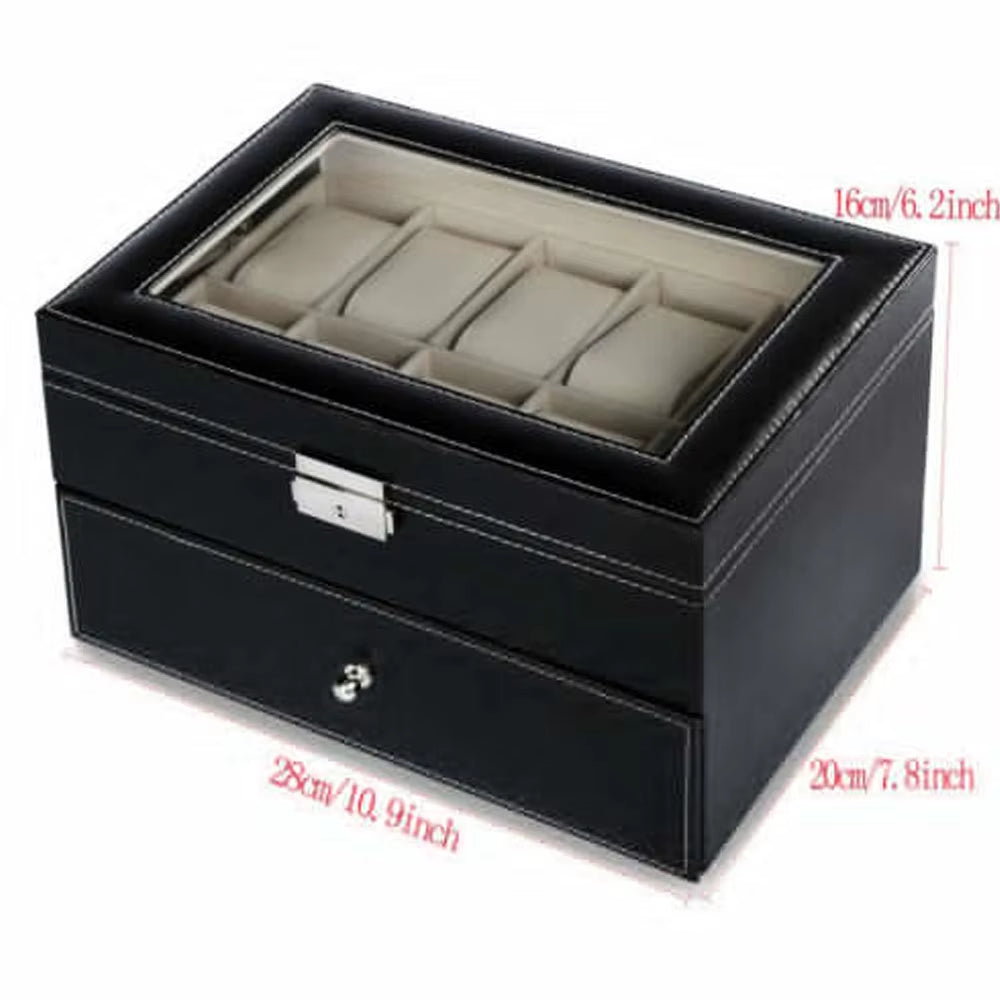 20 Girds Watch Display Case PU Leather Luxury Watch Box Organizer Storage Box for Men and Women Collection Jewelry Storage