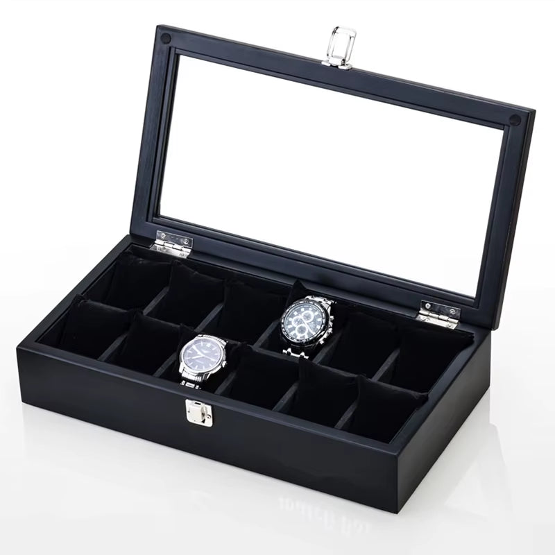 New Wood Watch Box Organizer with Glass Window Wooden Watch Display Luxury Watch Case Storage Box Watch Holder for Men