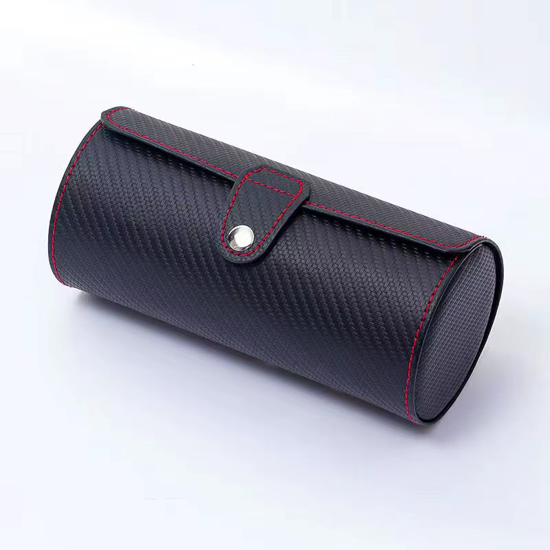 Watch Storage Box, PU Leather Roll Travel Watch Box,3 Grids Cylinder Roll Holder Wristwatch Jewelry Gift Storage Display Case