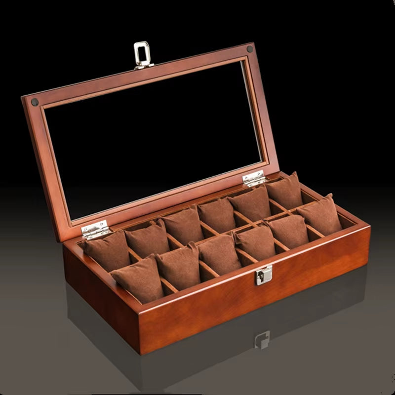 New Wood Watch Box Organizer with Glass Window Wooden Watch Display Luxury Watch Case Storage Box Watch Holder for Men