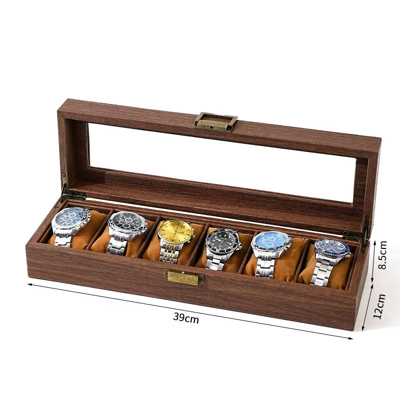 DELESYS Eco-Friendly Leather Classic Best Selling Style Dust-Proof Watch Storage Display Box with Lock Glass Window Watch Box
