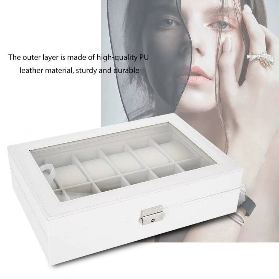 12 Grid Watch Box PU Leather Watch Case Holder Organizer Storage Box for Quartz Watches Jewelry Boxes Display Best Gift Whitebox