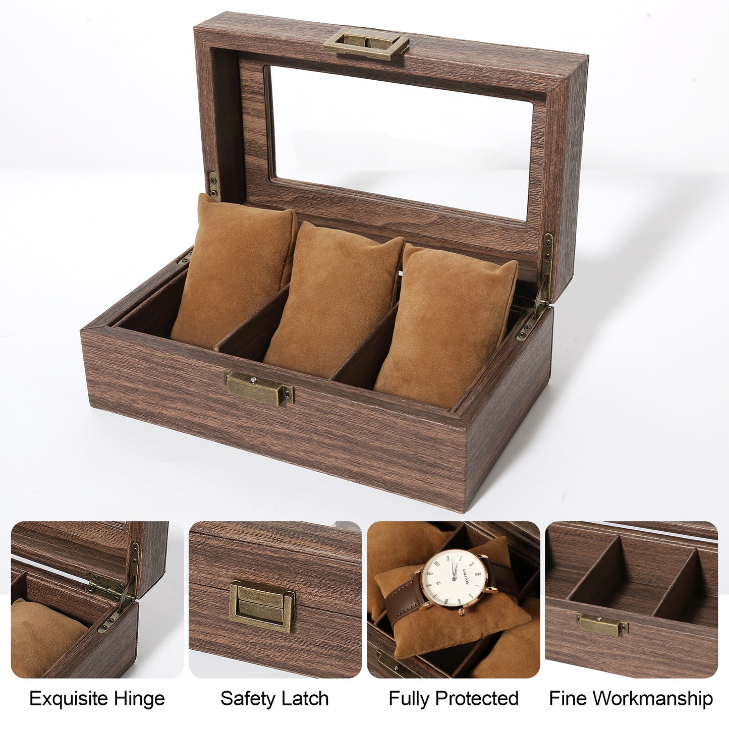 3-12 Grids Wooden Watch Box Jewellry Display Storage Organiser Case Gift for Men