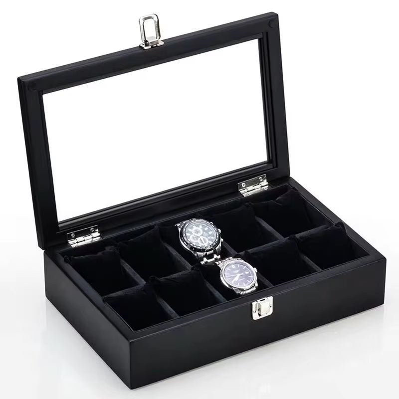 New Wood Watch Box Organizer with Glass Window Wooden Watch Display Luxury Watch Case Storage Box Watch Holder for Men