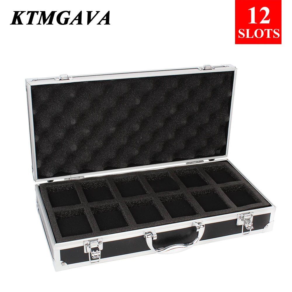 10/12/18 Grid Aluminum Alloy Black Watch Storage Box Jewelry Collection Box Portable Large Capacity Watch Box Quality Gift Box