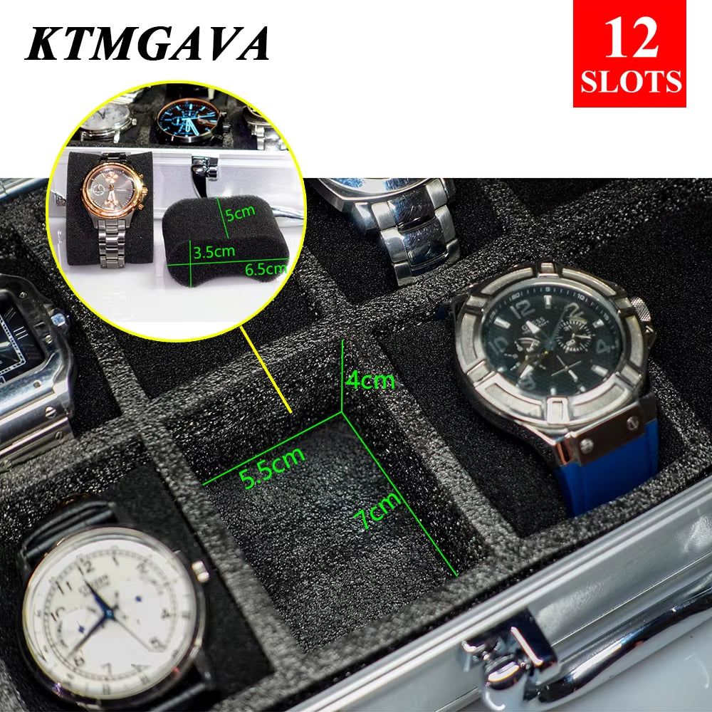 10/12/18 Grid Aluminum Alloy Black Watch Storage Box Jewelry Collection Box Portable Large Capacity Watch Box Quality Gift Box