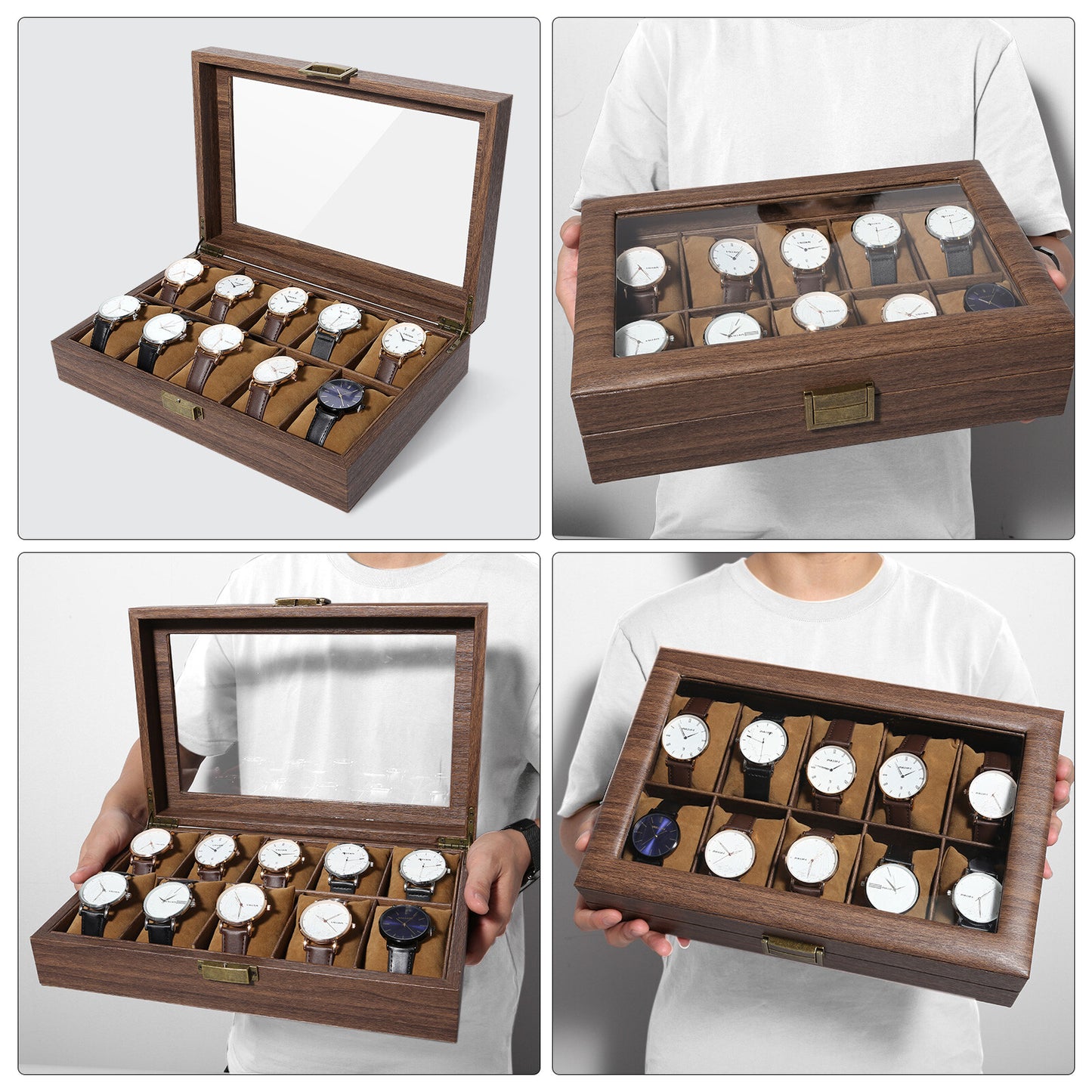 3-12 Grids Wooden Watch Box Jewellry Display Storage Organiser Case Gift for Men