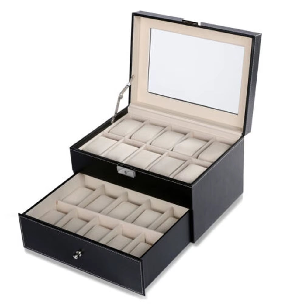 20 Girds Watch Display Case PU Leather Luxury Watch Box Organizer Storage Box for Men and Women Collection Jewelry Storage